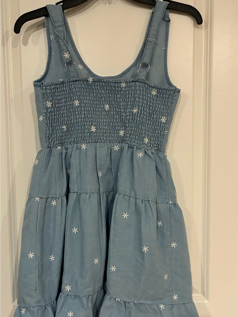 bloom Light Blue Embroidered Button-Front Tiered Dress